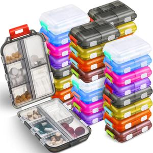 Mumufy 32 Pcs Travel Pill Organizer Bulk 10 Compartments Pocket Portable Pill Case Daily Box Dispenser for Vitamin Fish Oil Compartments Different Medicines, 8 Colors