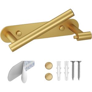 BESy Adhesive or Screw Toilet Paper Holder Wall Mount Rustproof Modern Roll Holder Flexible Pivoting Adjustable Tissue Handle with Self Adhesive or Mounted with Screws Stainless Steel Brushed Gold