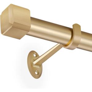 Single Curtain Rods,with Square Cylindrical Aluminum Alloy Finials,1 Inch Heavy Duty Drapery Rods Adjustable Length 72-144"(6-12ft),Gold