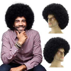 Mens Afro Wig for 70s Rock Disco Costume Afro Wig Mens Hair Wigs Black Curly Synthetic Hippie Wigs for Daily and Cosplay Party