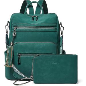 Shrrie Backpack Purse for Women Leather Fashion Designer Travel Backpack Convertible Shoulder Satchel Bag for College Work (2-9 Vintage Dark Green)
