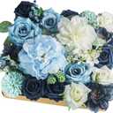 Artificial Flowers Combo Box Set,Silk Fake Flowers Roses Bridal Bouquets Out/Indoor DIY Centerpieces White Flowers for Decoration Arrangements Party Baby Shower Home Cake Decor (White&Blue)