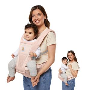 Ergobaby Alta Hip Seat Baby Carrier for Babies & Toddlers 4-48 Months (12-45 lbs) - 3-Position Convertible Ergonomic Baby Carrier with Storage Pocket, Sun Hood, Hip-Healthy Positioning - Pink Quartz