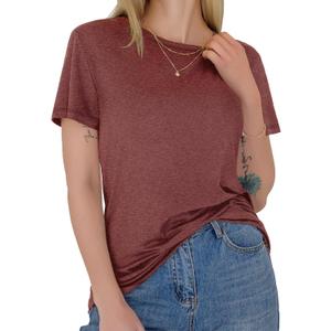 GAYHAY T-Shirts for Women - Short Sleeve Basic Tees Soft Crew Neck Trendy Summer Tops for Casual Outfits 2025 (Medium, Wine Red)
