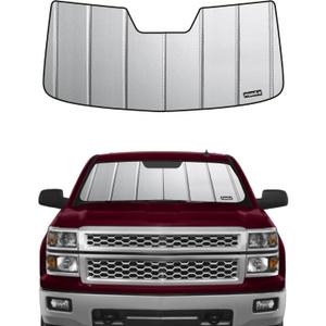Windshield Sun Shade for Chevy Silverado GMC Sierra 1500 2014-2018, 2500/3500HD 2015-2019 & Silverado LD Sierra Limited 2019, Fits Models Without Lane Departure Warning, Premium Grey Leather Finish (gray)