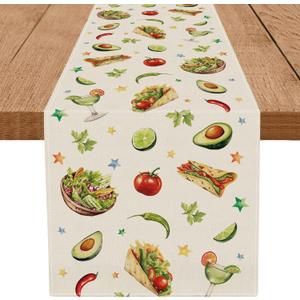 2 x Cinco de Mayo Table Runner Drink Salad Food Drink Mexican Fiesta Kitchen Dining Table Decoration Home Party Supplies 13x72 Inch