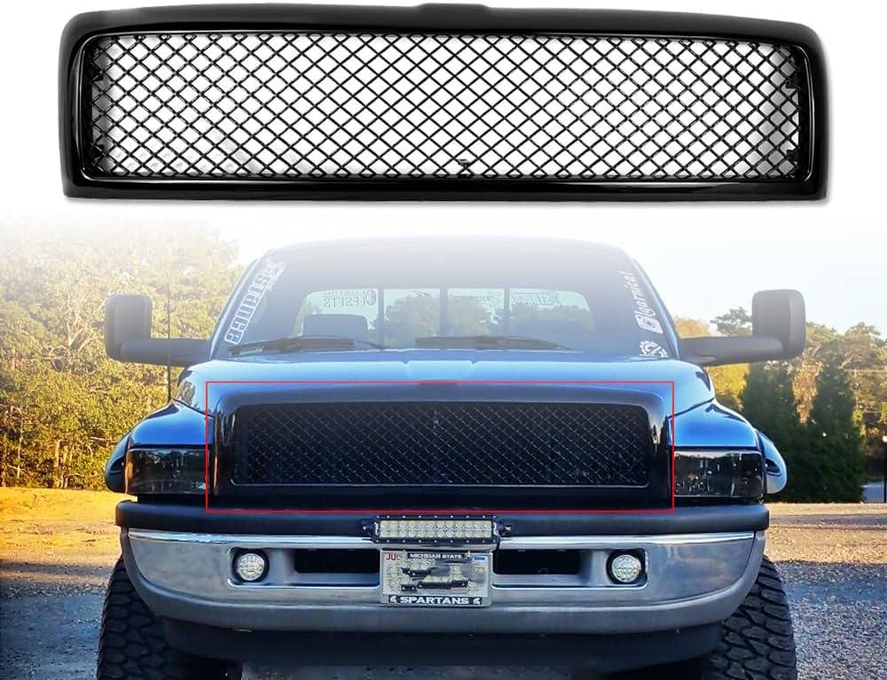 Glossy Black Grille Grill For Dodge RAM 1500 2500 3500 Mesh Hood Bumper Grill Grille Kit Cover Guard 1994 1995 1996 1997 1998 1999 2000 2001 2002