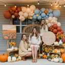 Fall Balloon Arch Kit 135Pcs Dusty Blue Burnt Orange Sand White Balloon Garland with Pumpkin Banner for A Little Pumpkin Is On The Way Baby Shower Autumn Birthday Thanksgiving Party Decoration