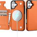 SkyEagle Compatible with Magsafe for iPhone 16 Plus Wallet Case with Card Holder,Women Men Phone Case PU Leather Kickstand Flip Protective Shockproof Cover Credit Card Slots for Apple 16 Plus,Orange