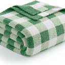 Snuggle Sac Checkered Blanket for Couch, Super Soft Cozy Warm Knit Netural Decorative Fluffy Blankets, Reversible Buffalo Plaid Microfiber Throws for Sofa Bed, Plaid Green, 50x60 Inches