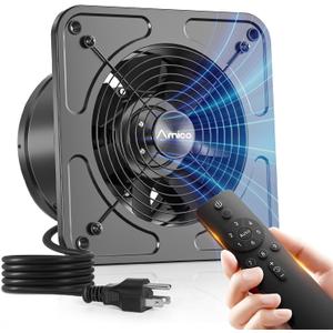Amico 8 inch Kitchen Exhaust Fan with Remote, 686 CFM High Airflow Extractor Fan, Energy Efficient 29W EC Motor Ventilation Fan for Garage, Attic & Greenhouse, 9-Speed, Timer, Low Noise 50dB,FCC,Black