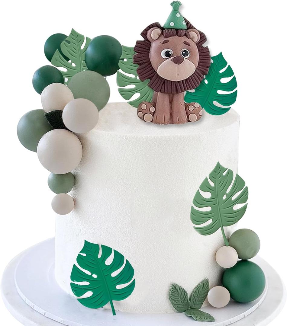 Lion Safari Jungle Animal Cake Toppers for Baby Shower Wild Themed Birthday Party Decorations (Leaves) Lion Safari Jungle Animal Cake Toppers for Baby Shower Wild Themed Birthday Party Decorations (Leaves)