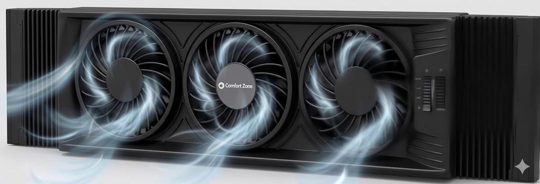COMFORT ZONE Triple Window Fan with 3-Speeds & Expandable Width, 5.5 inch