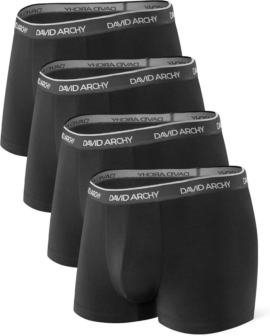 DAVID ARCHY Mens Trunks Underwear Soft Breathable Rayon Made from Bamboo Trunk No Fly Pouch (Large, A, Black-4 Pack)