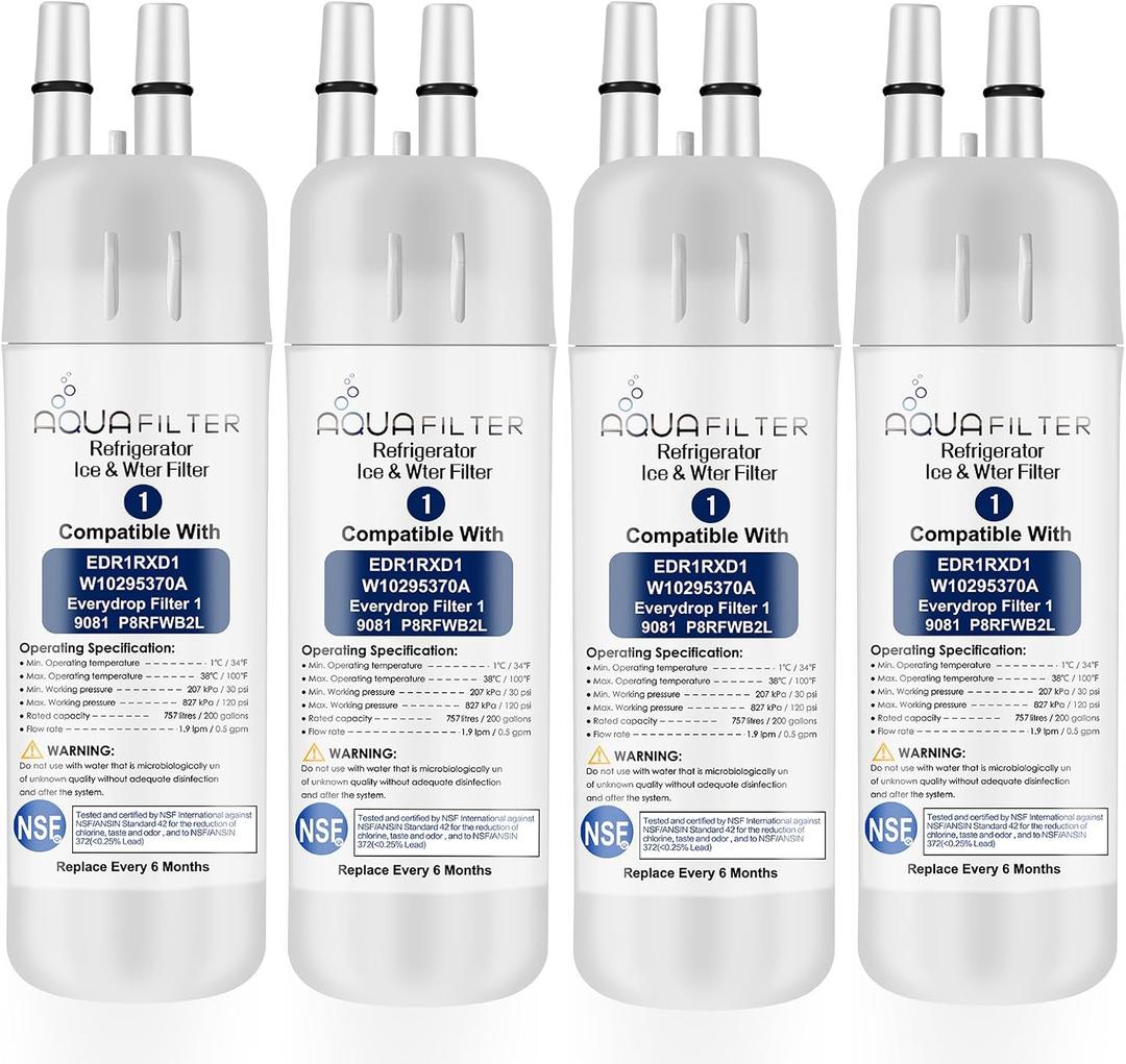 FILTER1 W10295370 A Refrigerator Water Filter Replacement Compatible for EDR1RXD 1 WATER FILTER W10295370 A Refrigerator Models (4-PACK)