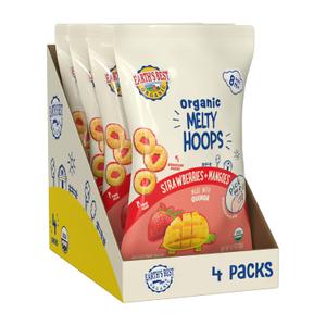 Earth's Best Organic Melty Hoops, Bite-Sized Snacks for Babies 8 Months and Up, Strawberry and Mango, 0.70 Ounce Bags (Pack of 4) (EXP 12/06/26)