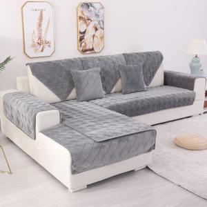 TEWENE Sofa Cover, Velvet Couch Cover Anti-Slip Sectional Couch Covers Sofa Slipcover for Dogs Cats Pet Love Seat Recliner Armrest Backrest Cover Corporate Grey 36''x82''(Only 1 Piece/Not All Set)