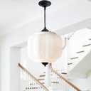 Antique Black Milk Glass Ceiling Light Fixture - 9.8 Inch Vintage Semi Flush Mount Pendant Light for Kitchen, Hallway, Bedroom, Dining Room (White and Black, 9.8)