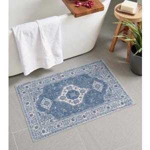 Seavish Blue Boho Bathroom Rugs, 18x26 Inch Vintage Distressed Absorbent Bath Mat, Small Non Slip Washable Bath Rug for Sink Shower Vanity, Soft and Comfortable Oriental Bathroom Floor Mat