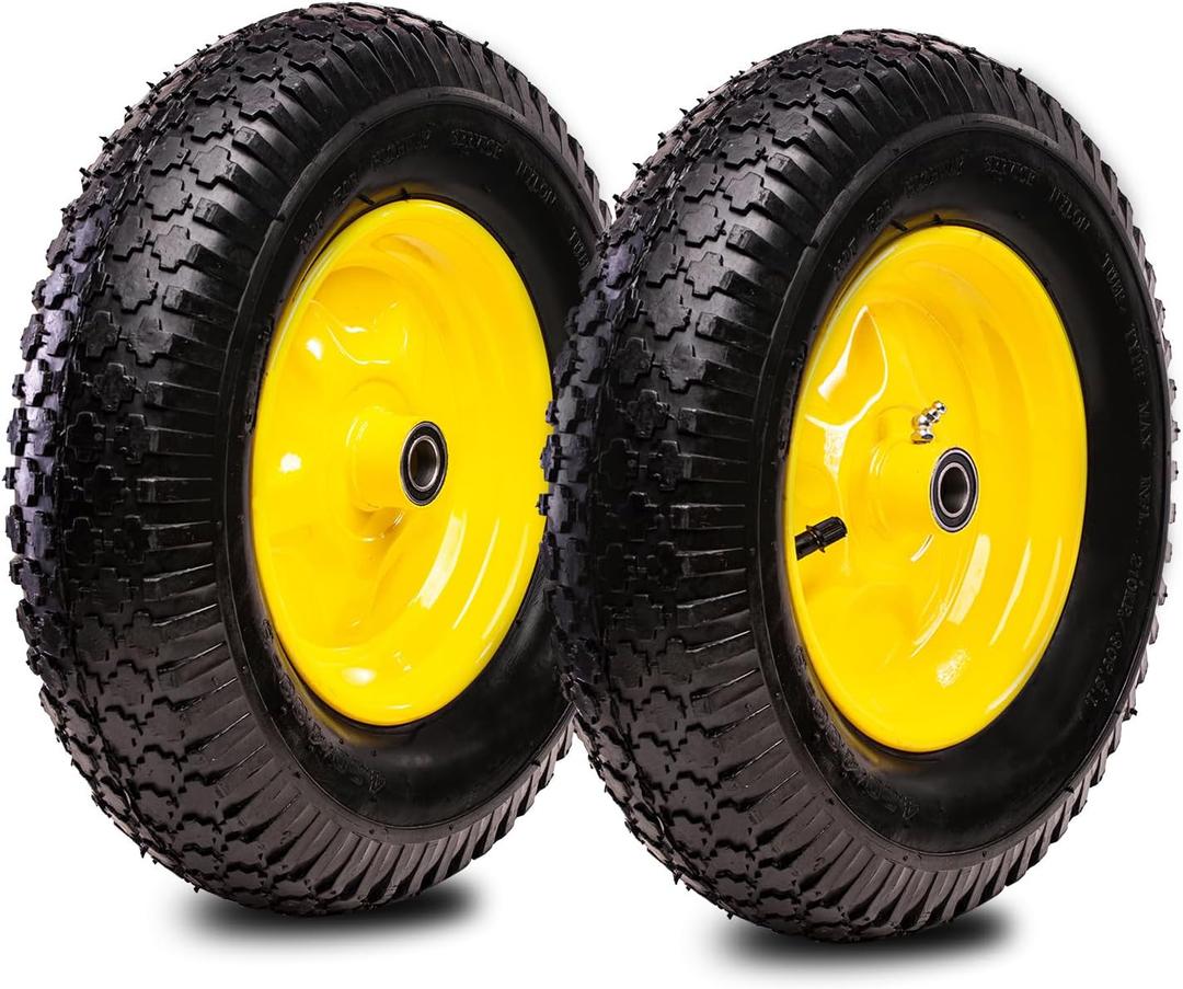 Taifa 16 Inch 2 PCS Rubber Pneumatic Replacement Tires and Wheels 4.80/4.00-8" with 3/4'' Bearing, Inflated Air Wheel for Wheelbarrow/Wagon/Hand Truck/Trolley/Garden Cart/Trailers/Dolly etc.