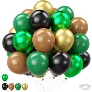 3 x Green and Brown Balloons, 12Inch Dark Green Black Balloons for Camouflage Jungle Theme Birthday Baby Shower Army Party Decorations