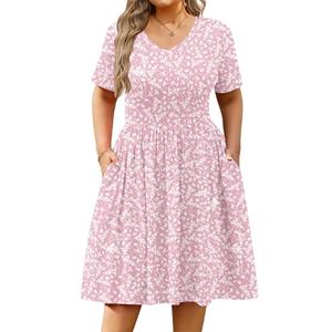 IN'VOLAND Plus Size Summer Dress for Womens Short Sleeve Casual Dresses A-Line Flowy Knee Length T-Shirt Dress with Pockets XL