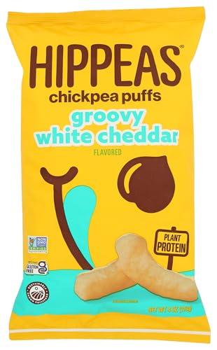 Hippeas Chickpea Puffs, Groovy White Cheddar, 4 Ounce (Pack of 1), 4g Protein, 3g Fiber, Vegan, Gluten-Free, Crunchy, Plant Protein Snacks 6 Pack