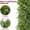9FT Pre-Lit Artificial Christmas Garland with 50 LED Light Battery Operated, Holiday Decorations with 300 Tip Branch, for Indoor Door Home Stairs Fireplaces Wall