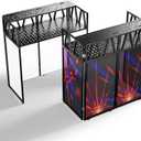 Portable DJ Booth, 2-Tier Foldable DJ Table Stand, DJ Facade Booth Table, 40" x 20" - Double Layer