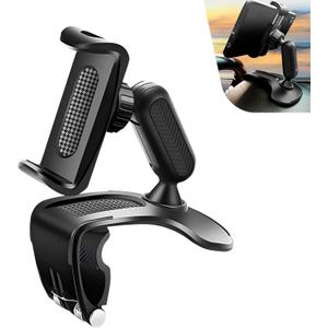 Car Phone Holder, 360 Degree Rotation Clip-on Dashboard Phone Holder, Multifunctional Mobile Phone Mount for Sun Visor & Rearview Mirror, Universal for 4-7 Inches Smartphones (Black)