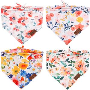 2 x Nausikaa Triangle Large Girl Dog Bandanas 4 Pack, Durable Polyester Fabric Dog Scarf, Unique Design - Ink Flower F