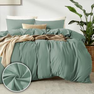 Dreamhood Duvet Cover Queen Size 90x90 and 2 Pillow Cases Soft Comfy Duvet Cover Set 3 Pieces with Button Closure Breathable Durable Bedding for All Seasons Summer Green