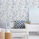 HeloHo Peel and Stick Wallpaper 17.3 X 196.8 Blue White Floral Wall Paper Self Adhesive Removable Waterproof Contact Paper for Living Room Bedroom Decor