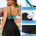 HUSKARY Women Swimsuit One Piece Tummy Control Swimdress Full Coverage Flowy Bathing Suits Gold Metal Tie Knot Swim Dress XL