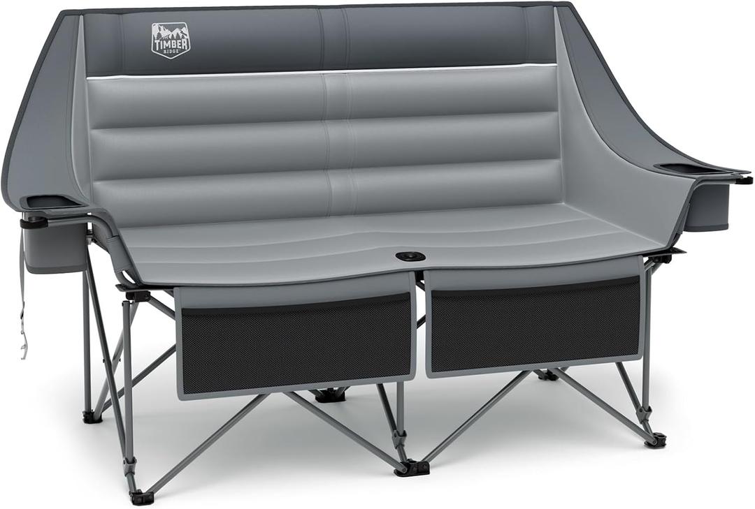 Timber Ridge Double Camping Chair Heavy Duty Outdoor Folding Camp Couch | 600 lbs Ultra-wide Loveseat Camping Chairs Perfect for Campsites, Patio/Lawn, Soccer Games or Other Youth Sports, Supports