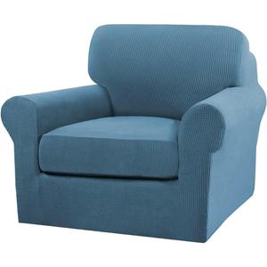 Turquoize Set of 2 Chair Covers Chair Slipcovers for Living Room Armchair Couch Cover Chair Sofa Cover with Individual Cushion Covers Furniture Cover for Chairs Feature Thick Fabric (Chair, Dusty Blue)