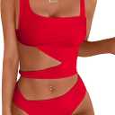 Lilosy Sexy Knotted Ruched High Cut Leg One Piece Swimsuit, M