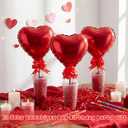 28 Sets Valentine's Day Stationery Return Gifts with Transparent Plastic Cups, Balloons, Bows, Raffia Grass and Pencils for Classroom Valentine's Exchange and School Party Favors(Heart)
