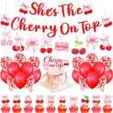 Shes The Cherry On Top Party Decorations Kit  Cherry Baby Shower Decor with Banner, Balloons, Cake Toppers, Swirl Hanging, Ribbons  Cherry Themed Party Supplies for Girls BirthdayBaby Shower