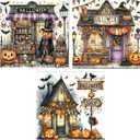 3 Pack Diamond Art Kits for Adults, Halloween Pumpkin Bat Shop Diamond Painting Kits for Adults, 5D DIY Round Full Drill Gem Art Paint With Diamonds Dots Crafts Kits for Home Decor Gift 14x14inch