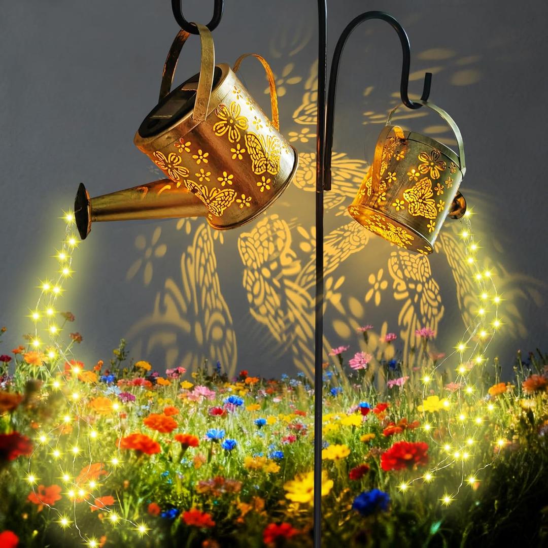 DDQ Solar Watering Can Lights, Warm White/Color LED with Shepherd Hook, IP65 Waterproof Metal Garden Decor, Auto On/Off for Patio Backyard for Mom Family Holidays Gift