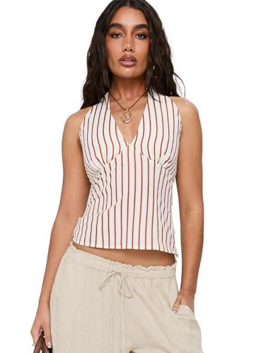 Princess Polly Princess Polly Radiant Beam Halter Top Orange Stripe, size 6