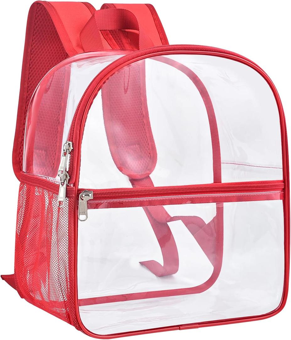 Paxiland Clear Backpack Stadium Approved 12126 with Reinforced and Wider Shoulder Straps, Small Clear Bag for Schools, Concerts, Work, Festivals and Sporting Events - Red