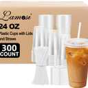 Lamosi 300 Pack 24 oz Plastic Coffee Cups with Lids, Disposable Clear Cups
