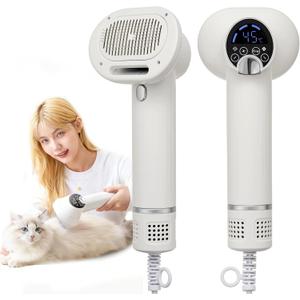 3-in-1 Dog Hair Dryer Brush - Adjustable Temp (35C-60C) & 4 Speeds, One-Touch Hair Collection for Safe Grooming of Small & Medium Dogs
