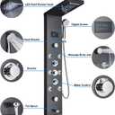 Shower Panel Wall Mount Shower Tower LED Rainfall Waterfall Showerhead Full Body Shower System with Adjust-angle Body Jets Contemporary Bathroom Shower Panels Stainless Steel, Black