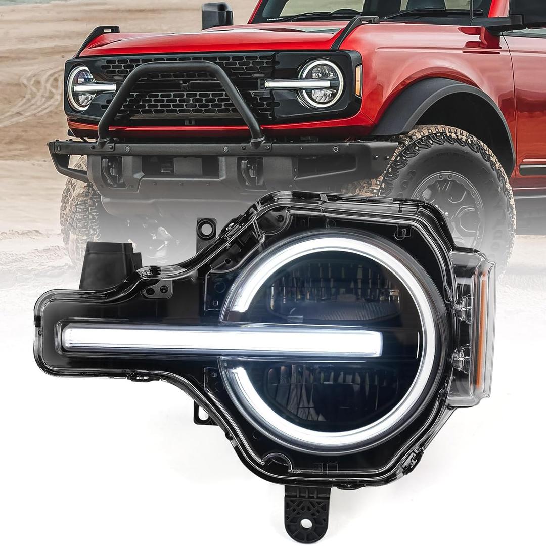 Left Full LED Headlight for Ford Bronco 2021 2022 2023 2024 2025, LH Headlamp Assembly Projector OE Factory Style Replacement for M2DZ13008F Driver Side