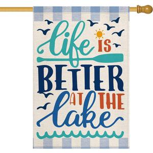 AVOIN colorlife Life Is Better At The Lake House Flag 28x40 Inch Double Sided Outside, Lakeside Holiday Yard Outdoor Decoration