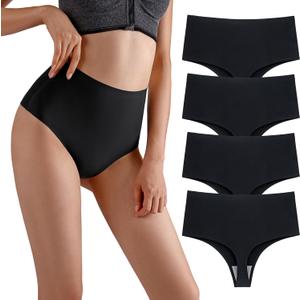 Thongs for Women Seamless Underwear High Waisted No Show Panties Invisible Sexy Panties (Black, XXL)