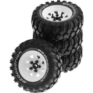 1.9 RC Crawler Tires and Metal Beadlock Wheels Rims 12mm Drive Adaptors 1:10 Soft Mud Tyres for 1/10 Rock Crawler Car Traxxas TRX4 D90 TF2 Axial Redcat Gen8 SCX10 Tamiya CC01 4PCS (White)
